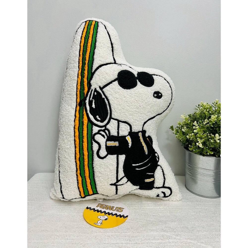 Peanuts Snoopy Joe Cool Surfing Surfboard Decorative Pillow Sherpa Shaped NWT